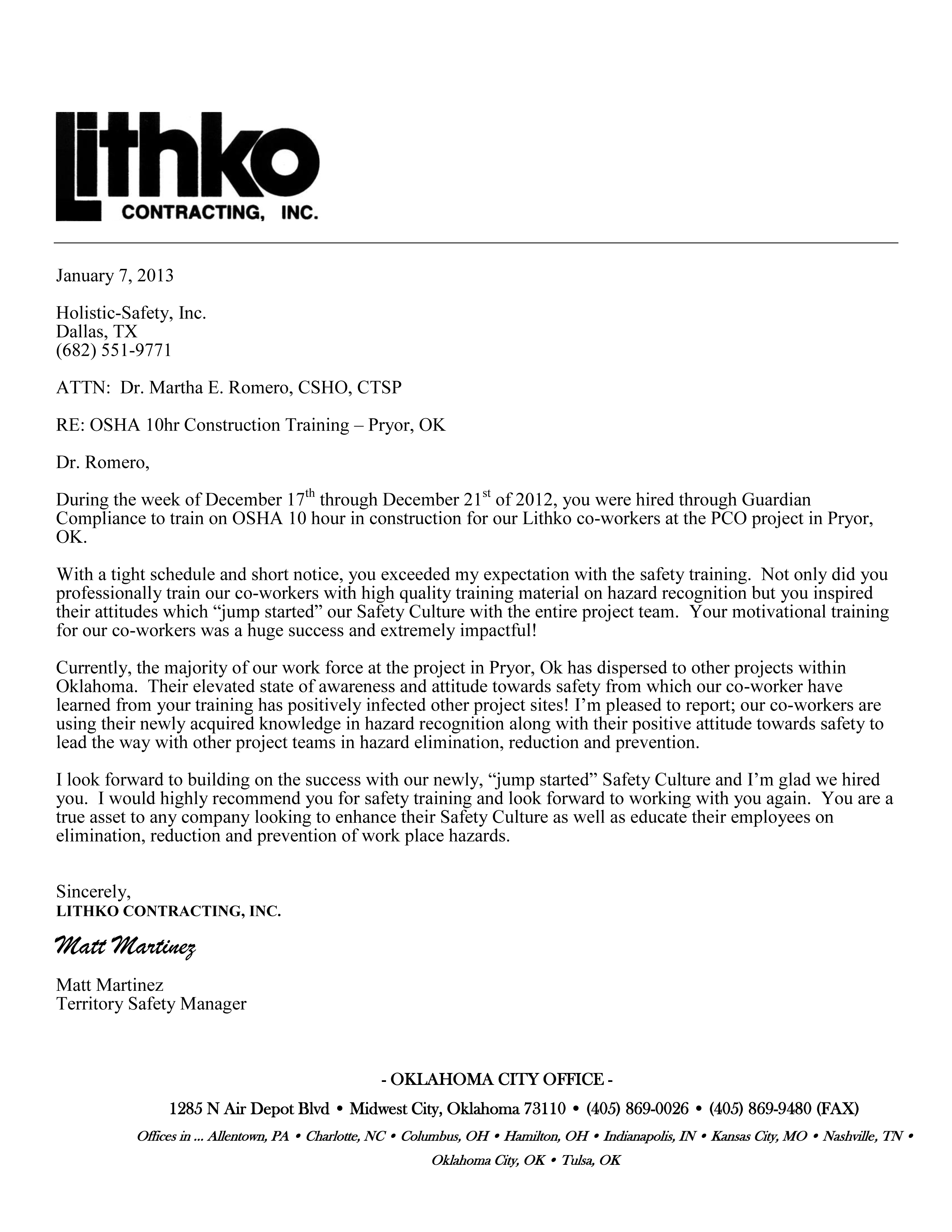 Lithko Safety Letter Dr